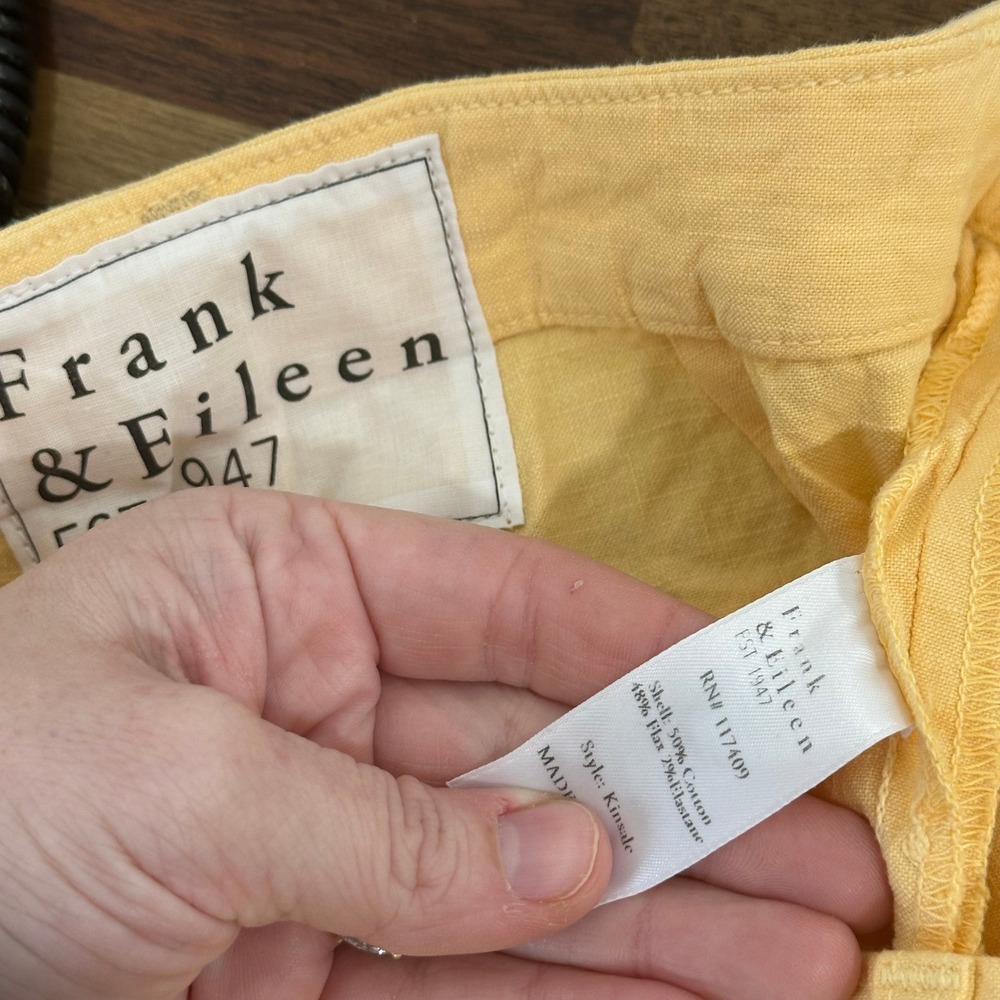 Frank & Eileen Womens Kinsale Performance Pant Sunshine Yellow Cotton Flax $298 - Picture 6 of 8